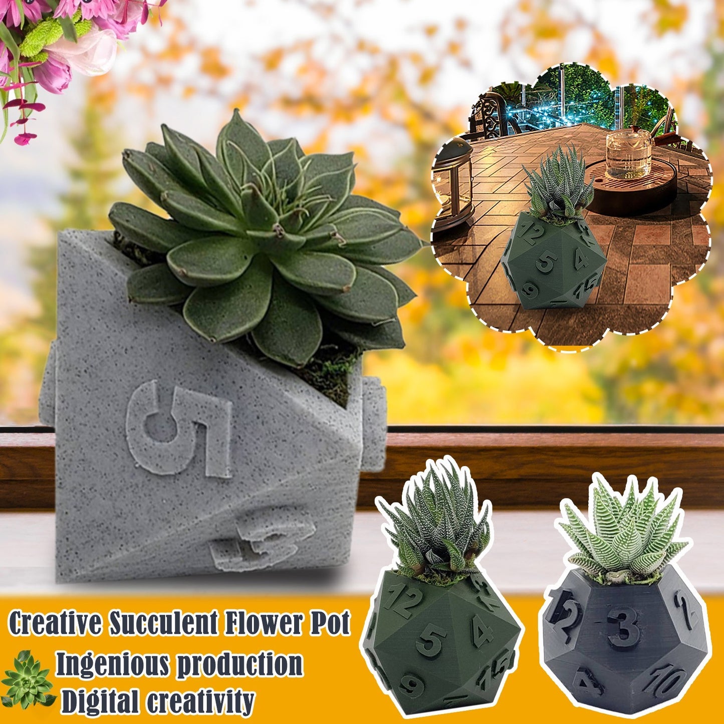 3D Printed Plant Pot Table Top RPG Dice Succulent Planter Set